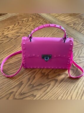 Fuchsia Jelly Spike Design, Matte Finish, Detachable Strap Handbag